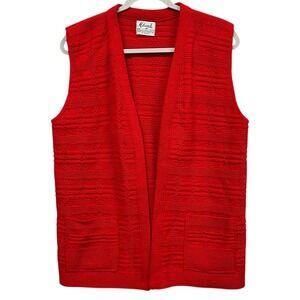 VTG Milrank Sweater Vest Womens M Red‎ Textured Knit Pockets Made USA California